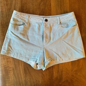 Blue Striped Medium-High Waist Shorts